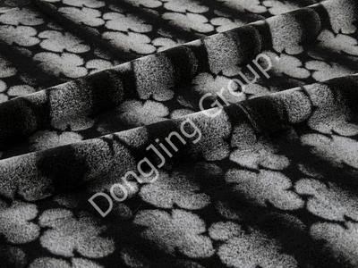 9T2335-Black drawn flower seal faux fur fabric