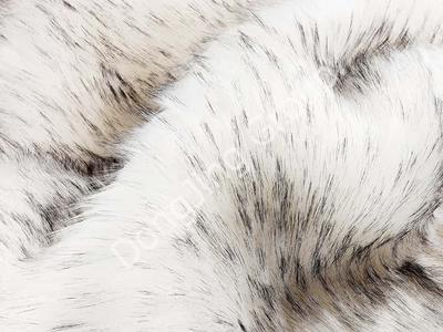 9W1127D-White Timmy White Printed Black Pointed Raccoon Hair faux fur fabric