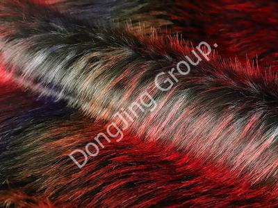 9W1392-Black and red colored raccoon hair faux fur fabric