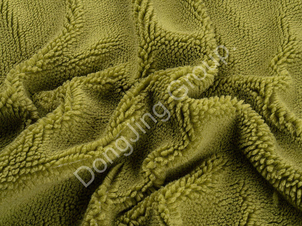 3W2226-Green hollow jacquard rolling ball faux fur fabric